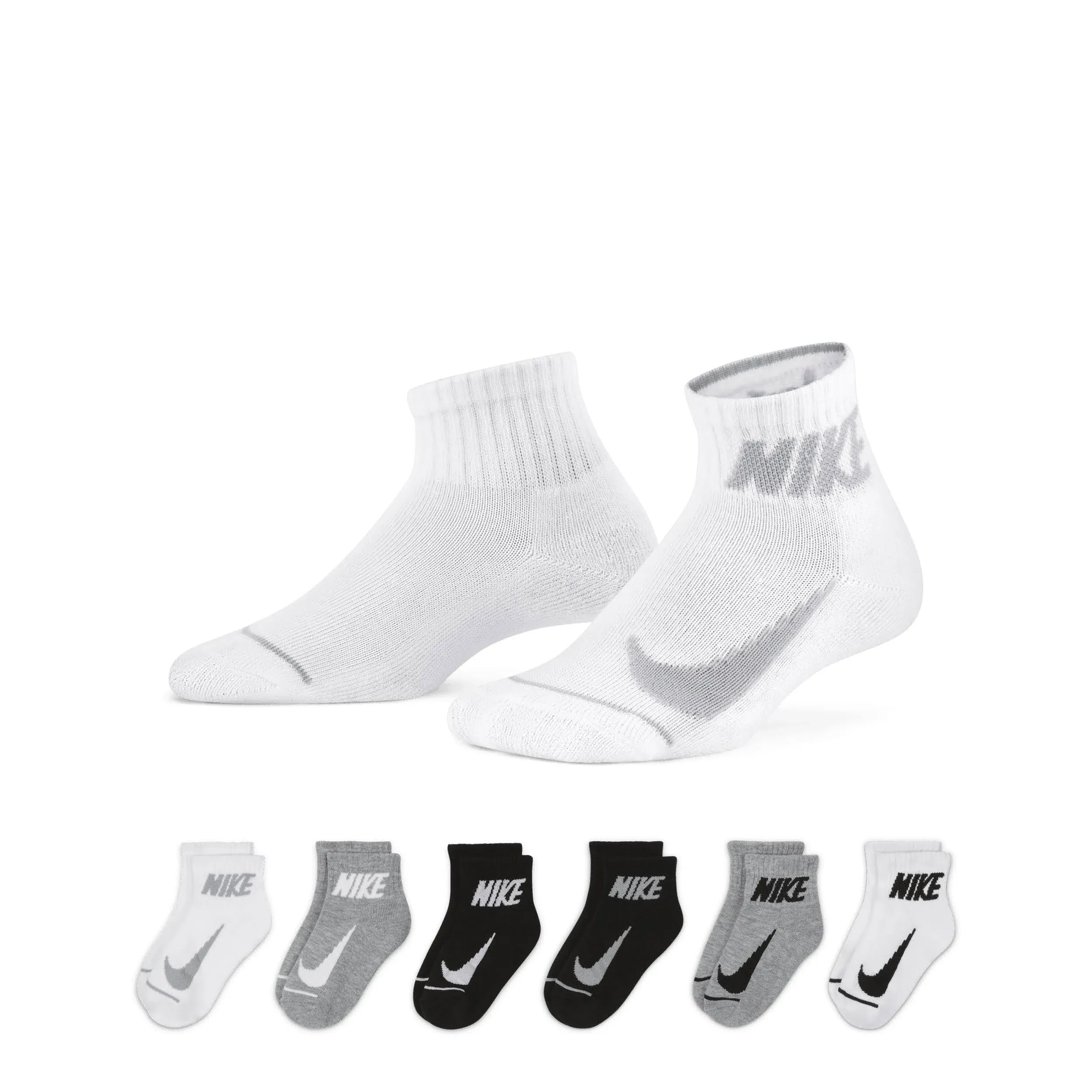 NIKE Boys Socks Ankle Cushioned School Everyday Kids 6 Pair Shoe Size 10C-3Y 