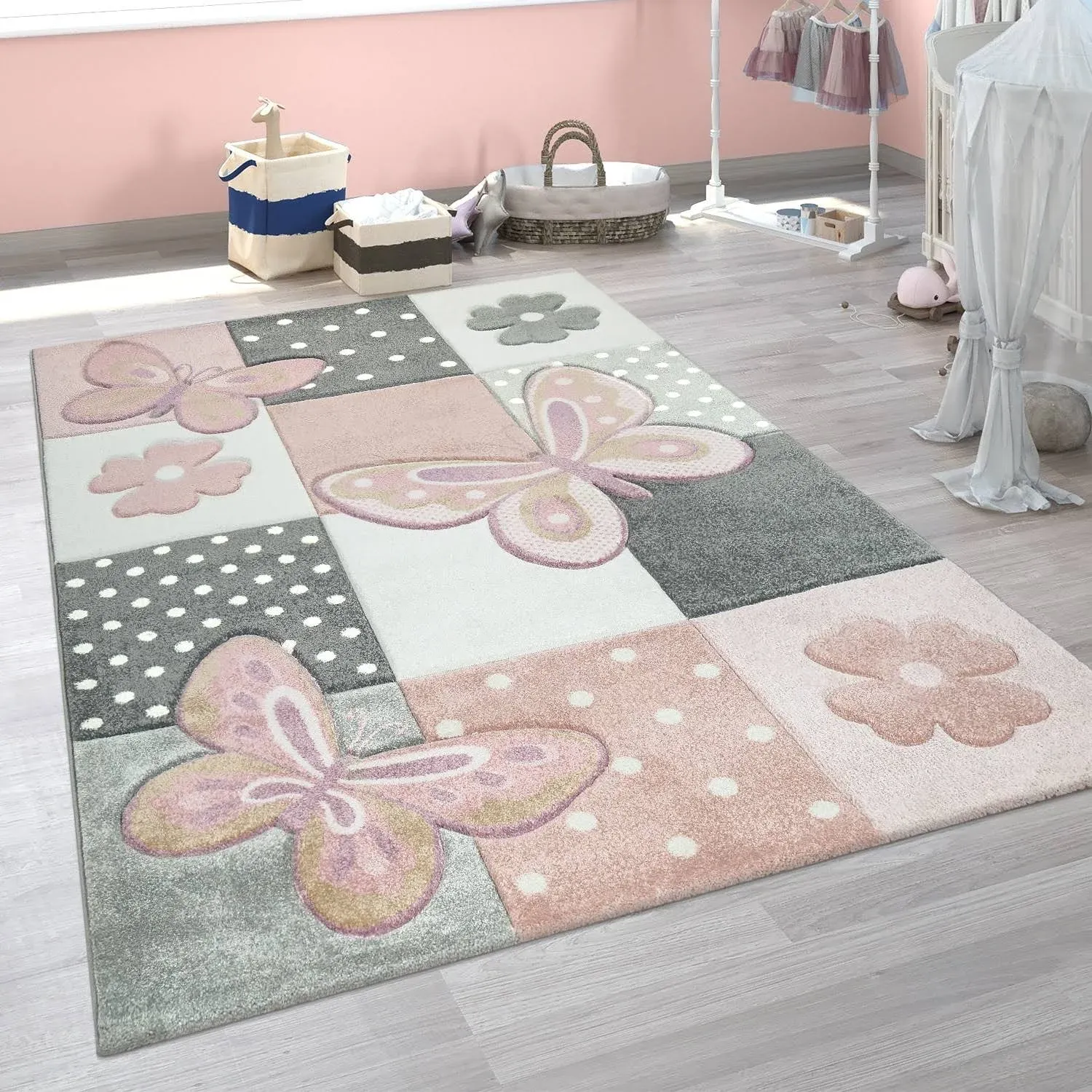 Paco Home Kids Room Rug with Butterflies and Pink Flowers in Pastel Colors - 6'7 ...