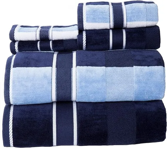 Lavish Home 100% Cotton Oakville Velour 6 Piece Towel Set - Navy