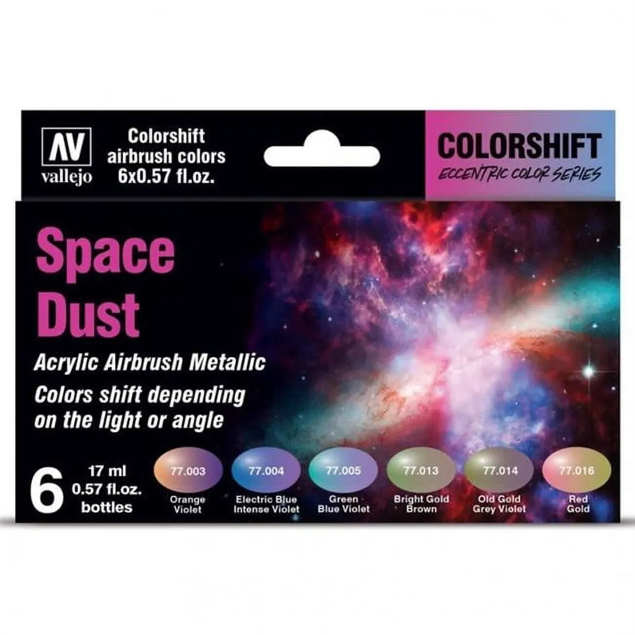 Vallejo - The Shifters Space Dust | Set of 6 Metallic Acrylic Airbrush Colours | Ideal for Painting Fantasy Figures and Wargames | Contains 6 bottles x 17 ml (0.57 fl.oz.)