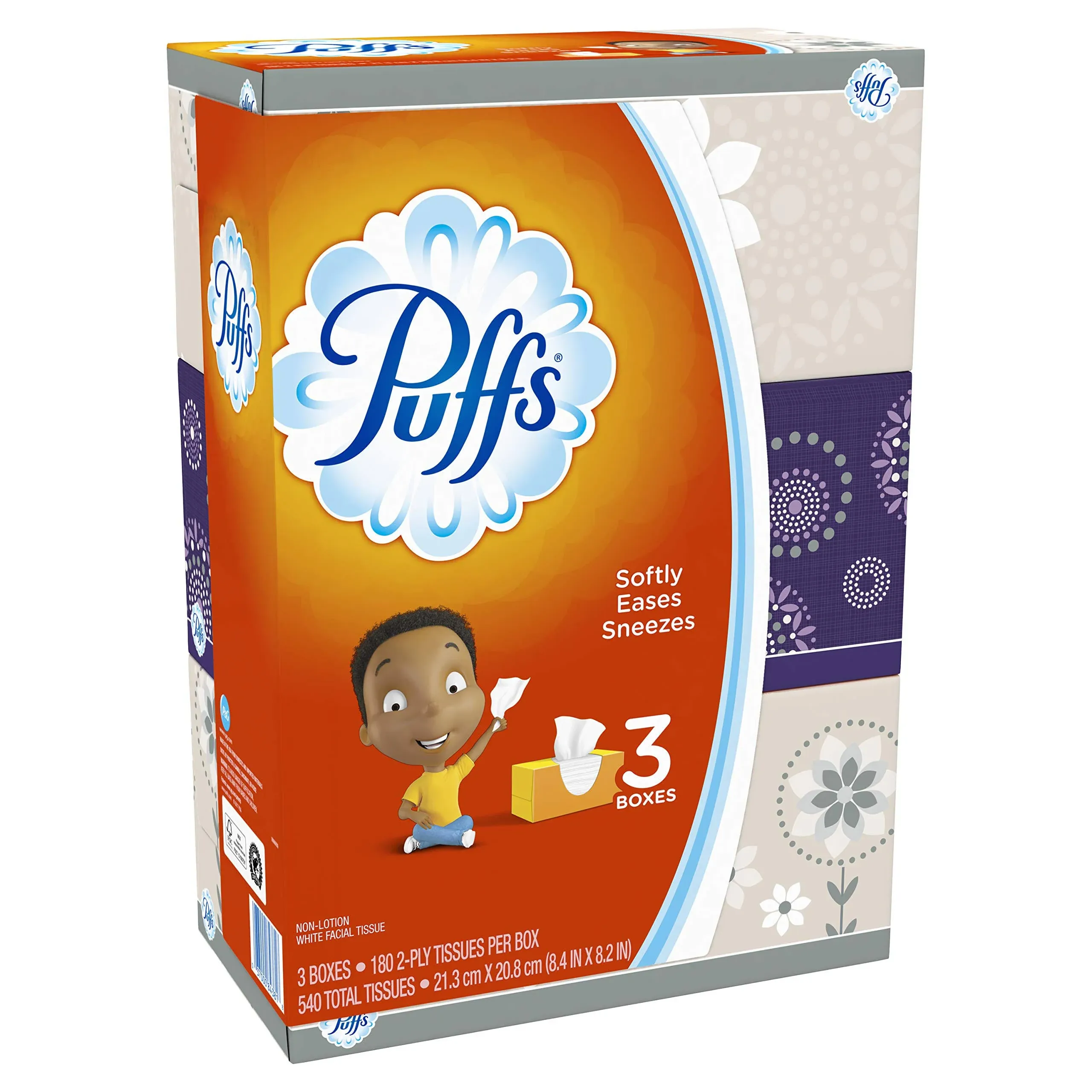 Puffs Basic Facial Tissues 2 Ply - Assorted - Durable - for Face - 180 Quantity per Box - 3 Boxes per Pack