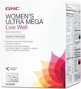 GNC Women's Ultra Mega Live Well Vitapaks - 30 Packs - New/Sealed