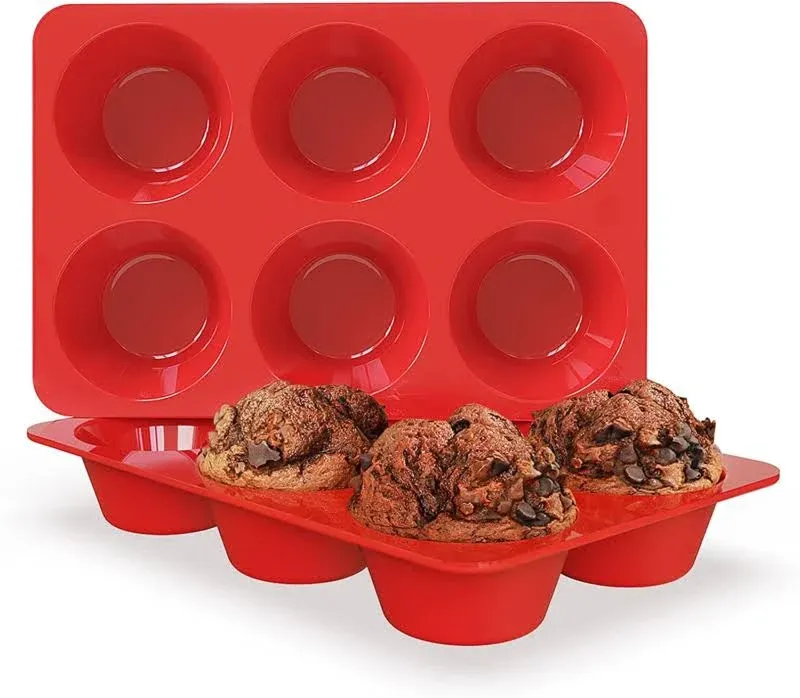 Silicone Jumbo Muffin Pans Nonstick 6 Cup(2 Pack) - 3.5 Inch Large Cupcake Pan