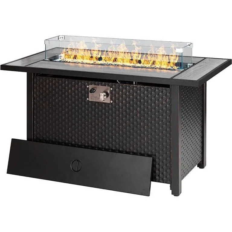 Walsunny 45" Propane Fire Pit Table 50,000 BTU Steel Gas Fire Pit with Lid and Lava Rock Rectangular