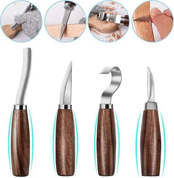 Wood Carving Tools Set,Detail and Hook Carving Knife Kit for Beginners,Trimming Knife for Spoon Bowl Cup Woodwork,Round Handle Design and 6Pcs SK2