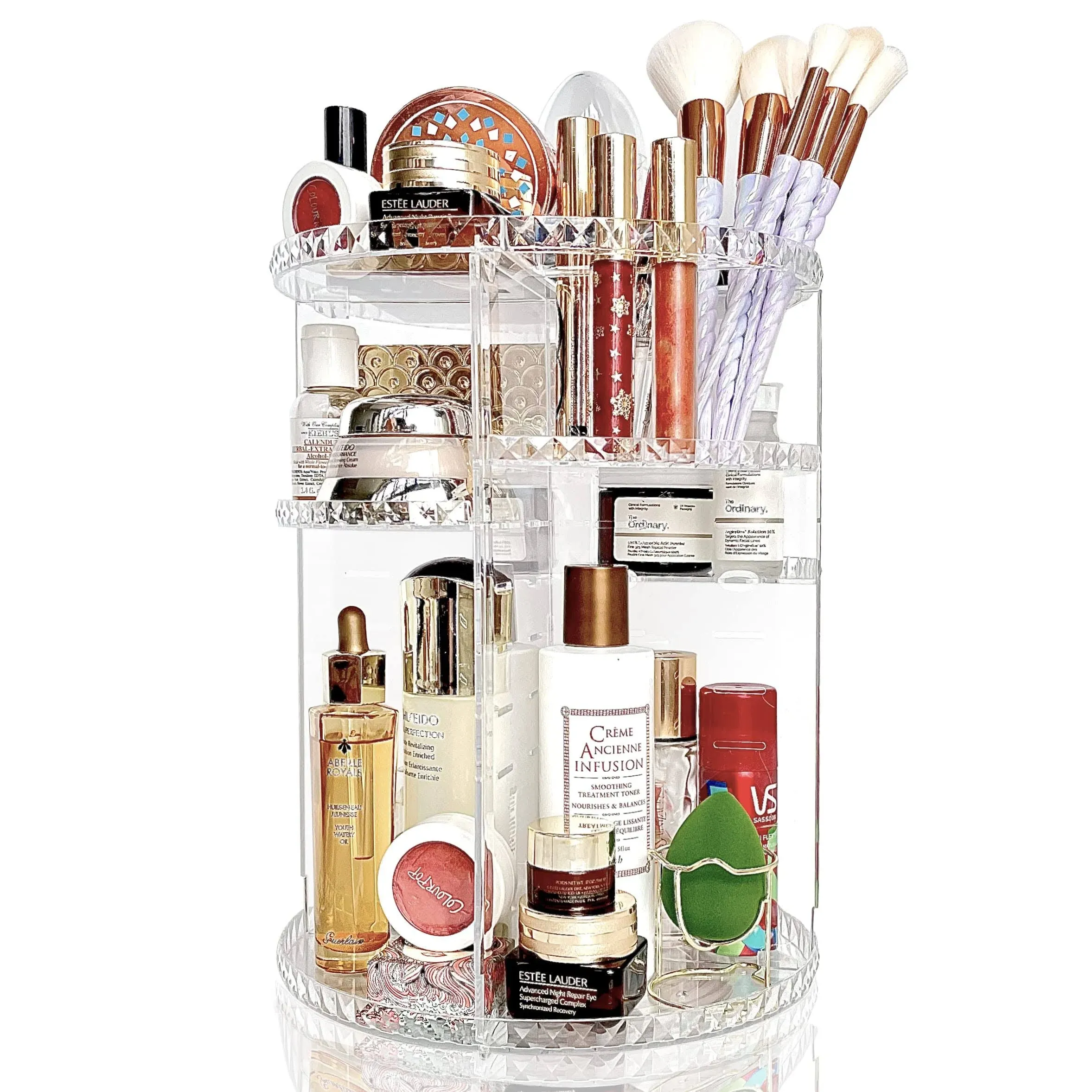 COMODID 360° Rotating Makeup Organizer, Large Capacity Vanity Organizer with DIY