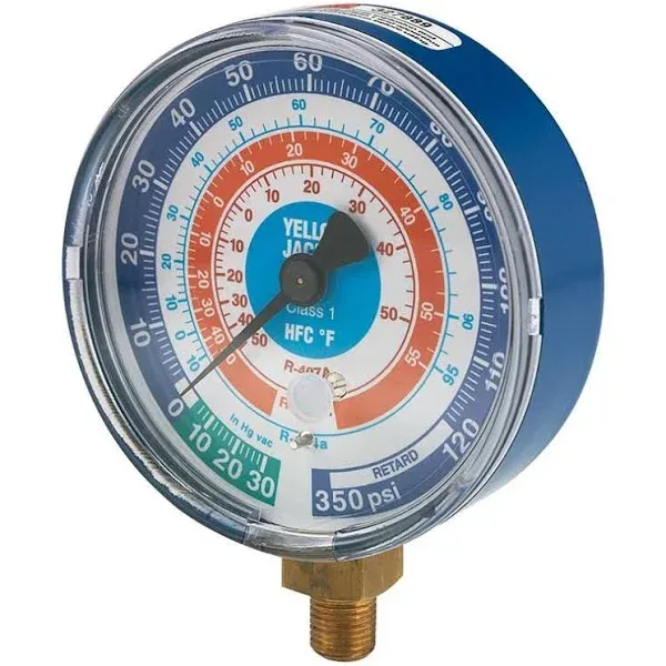 Yellow Jacket 49152 3-1/8&#034; Dry Compound Gauge, Blue °F, 30&#034;-0-120 psi