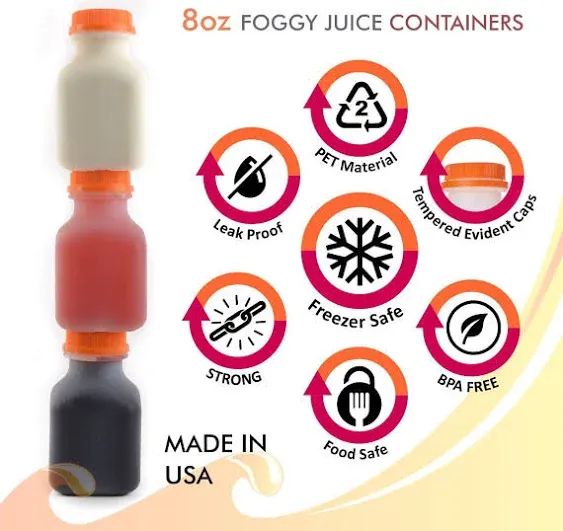 [100 PACK] Empty Plastic Juice Bottles with Tamper Evident Caps 8 OZ - Smoothie Bottles - Ideal for Juices, Milk, Smoothies, Picnic's and even Meal Prep by EcoQuality Juice Containers[100 PACK] Empty Plastic Juice Bottles with Tamper Ev…