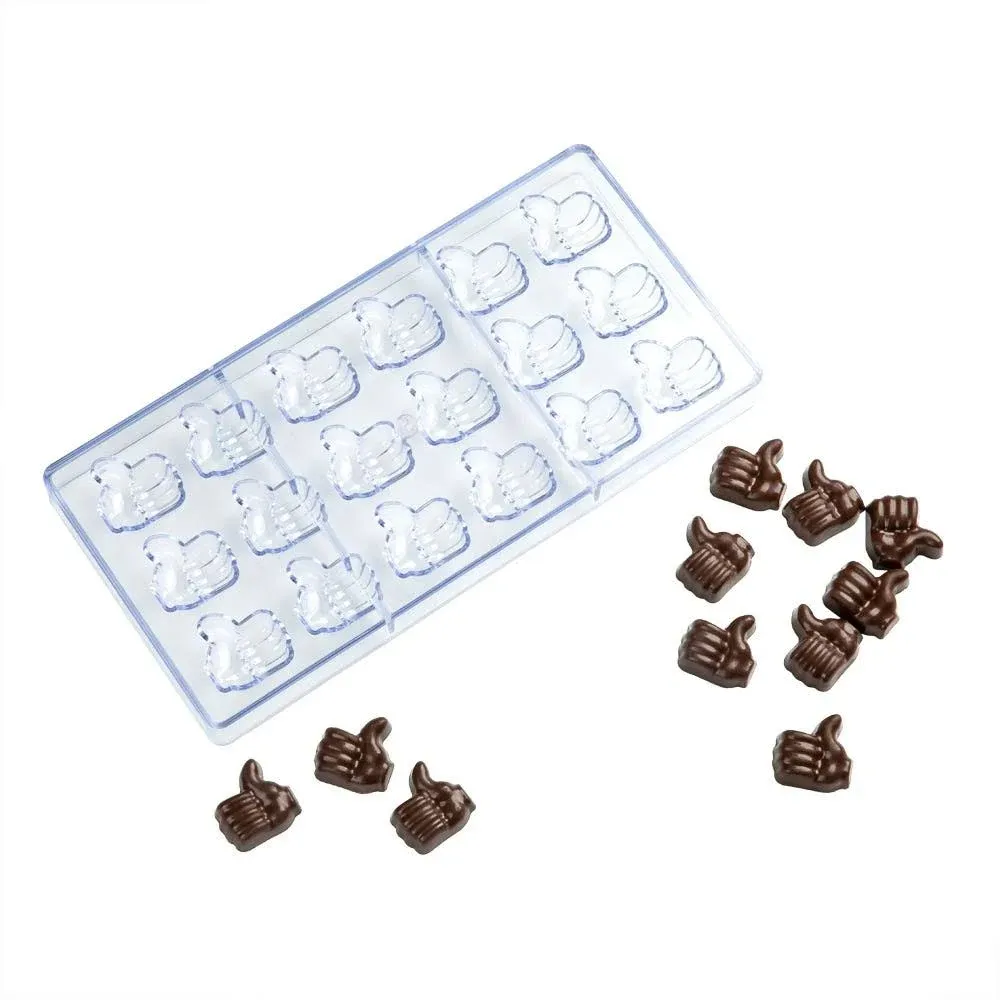 Restaurantware Pastry Tek 10.8 x 5.3 Inch Candy Molds 10 Thumbs Up Chocolate Molds - 18 Cavities Freezer-Safe Clear Polycarbonate Dessert Molds Easy Release Food Grade