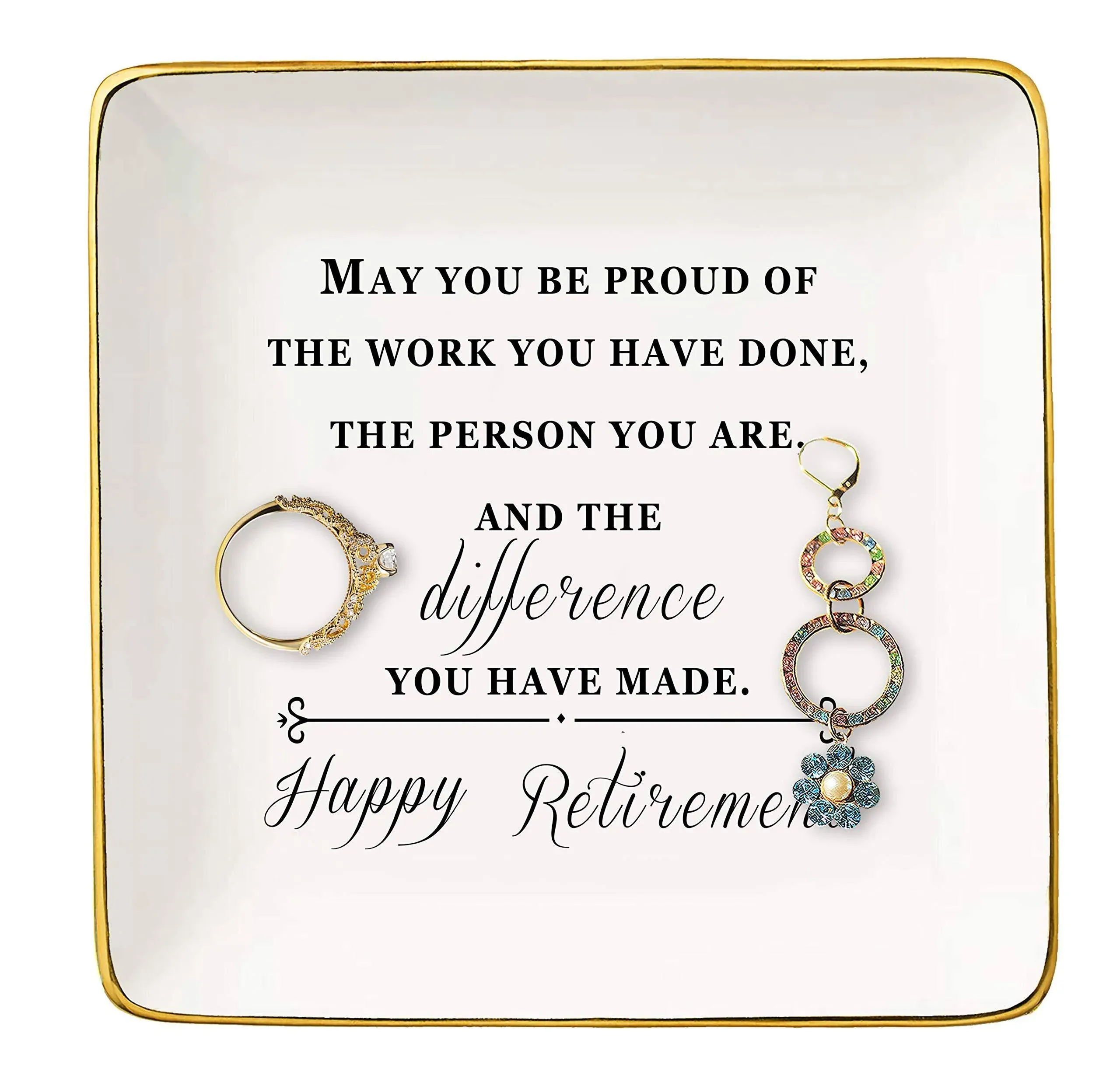 Topthink Happy Retirement Gifts for Women Her – Ceramic Jewelry Holder Ring Dish ...