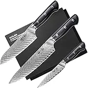 SIXILANG Knife Set, Professional Damascus Chef Knives 3 PCS, 67 Layer Japanese AUS10 Steel Core Forged Kitchen Knives, Well-Balanced Full Tang Handle Triple Rivet Handle with Premium black Gift Box