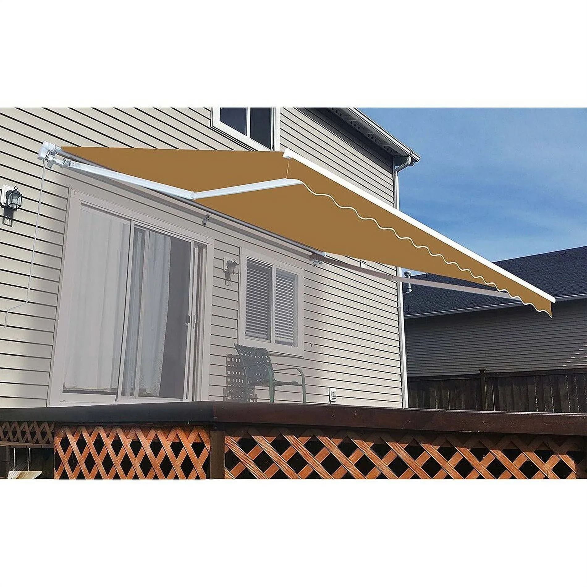 Aleko Retractable Patio Awning, Solid Sand, Beige