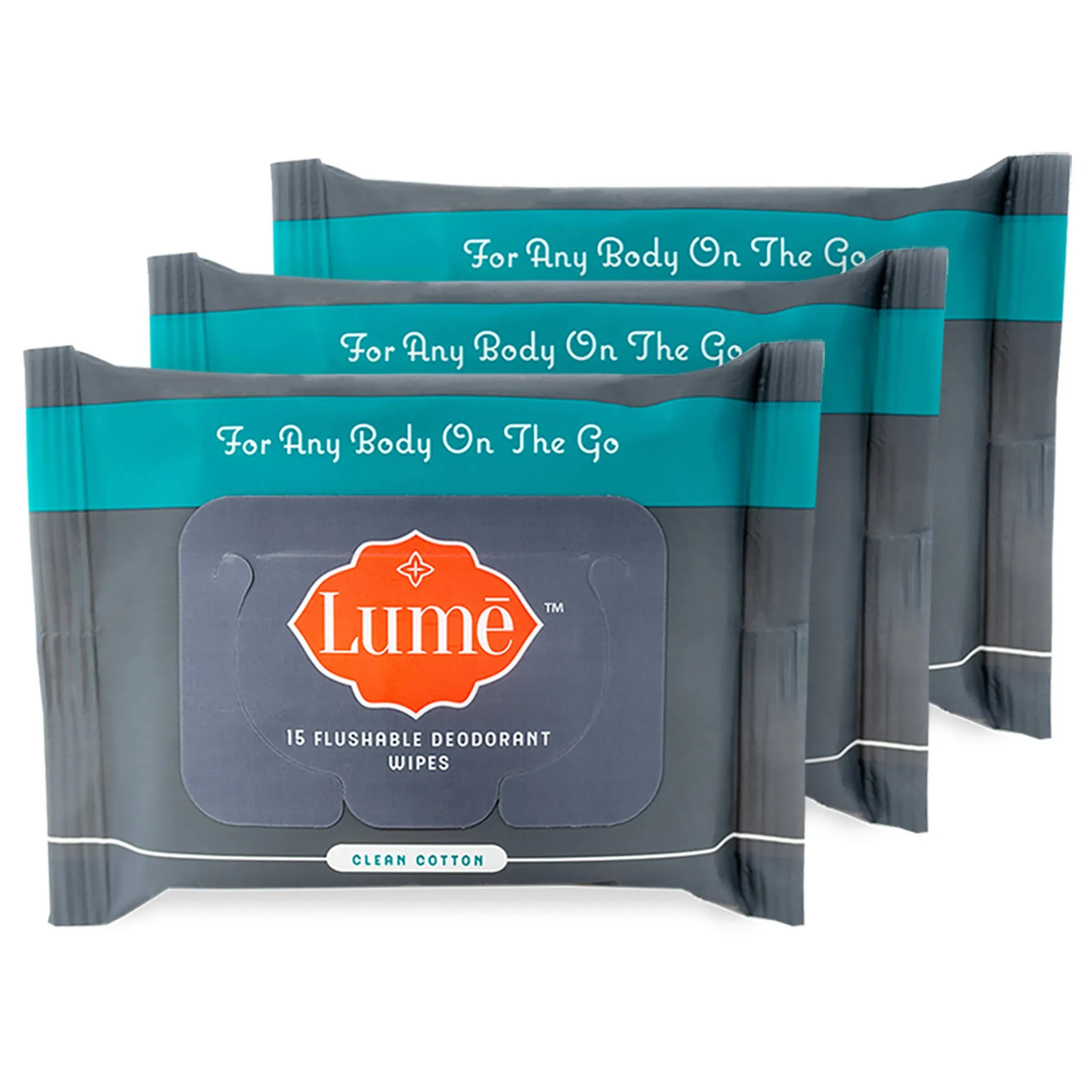 Lume Acidified Deodorant Wipes - 24 Hour Odor Control - Aluminum Free, Baking Soda Free, Skin Loving - Flushable - 15 Count Pack of 3 Cool Cucumber