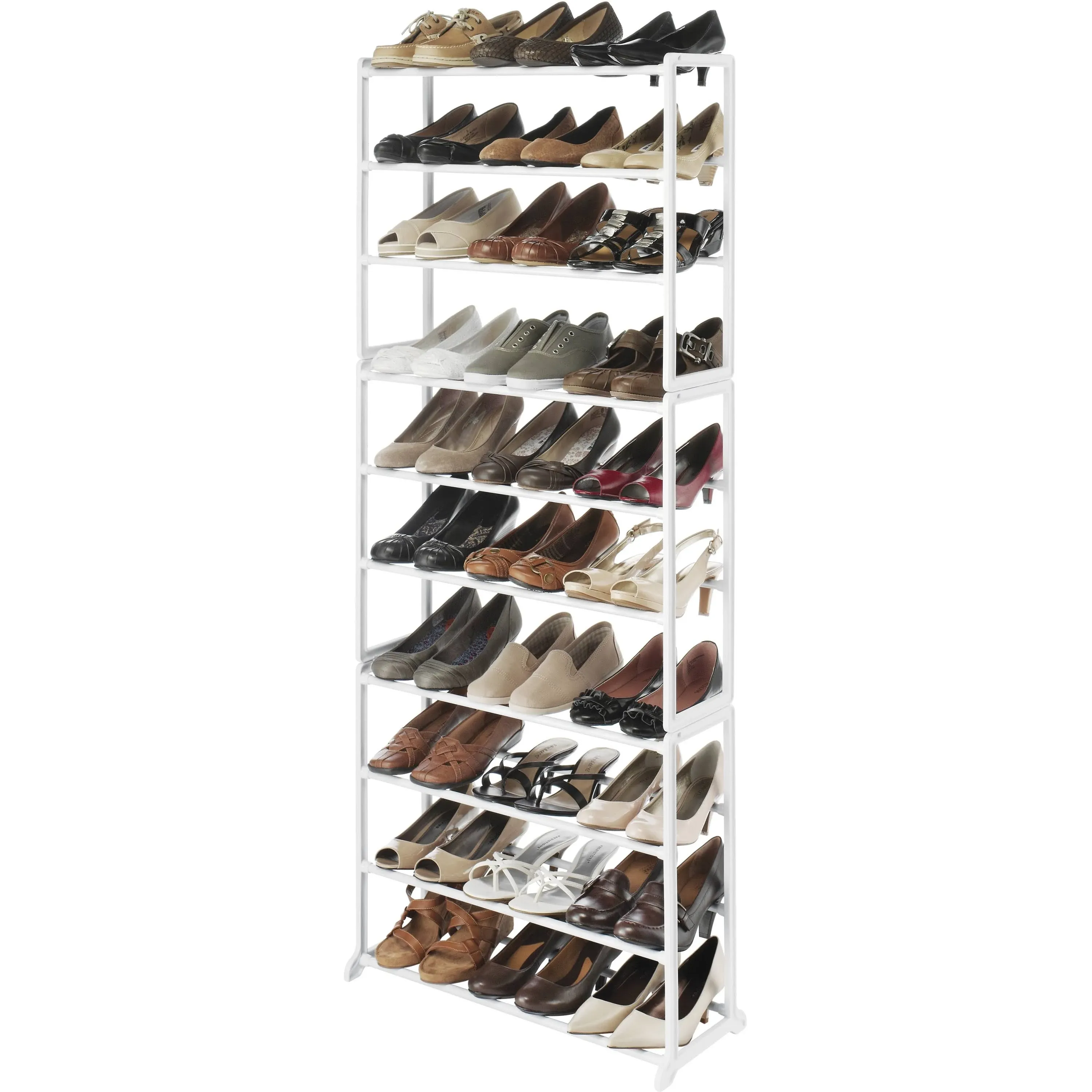 Whitmor 10-Tier 30 Pair Floor Shoe Rack - White - Plastic Shoe Organizers