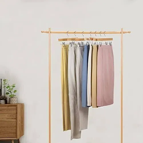 Nature-Smile 20 Pack Wooden Pants Hangers Jeans Bottom Hanger Solid Lotus Wood 