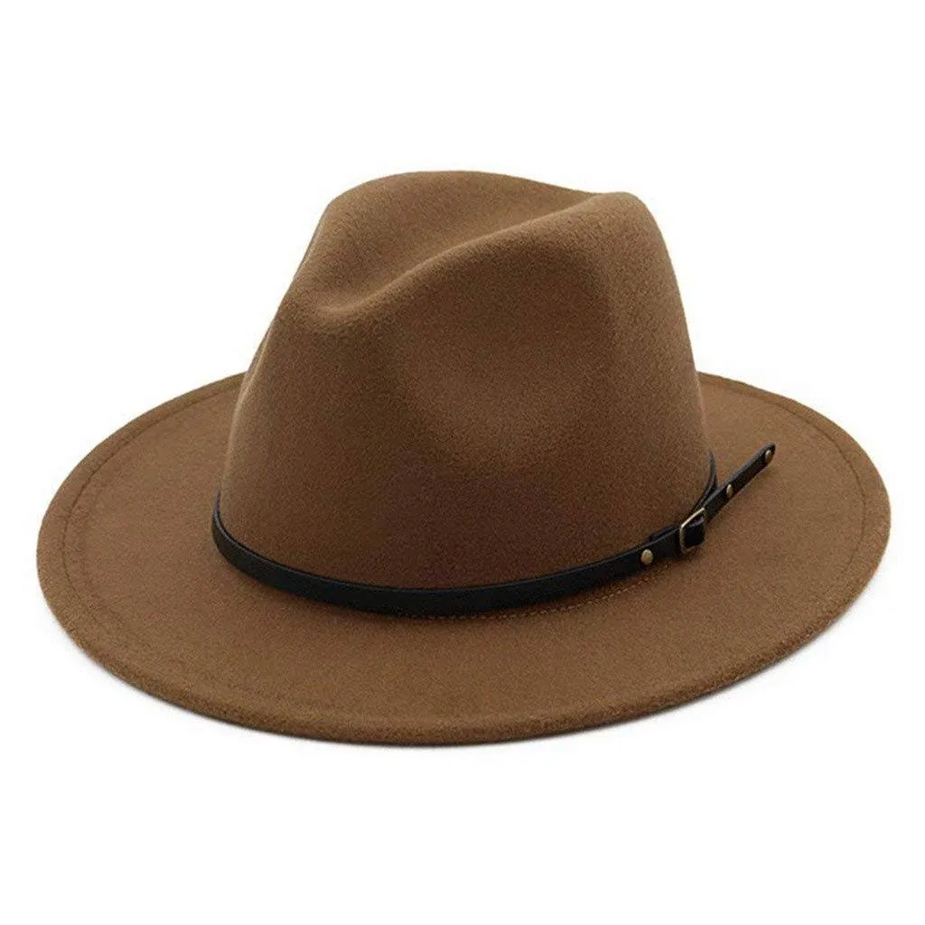 Lisianthus Women Belt Buckle Fedora Hat Dark-camel