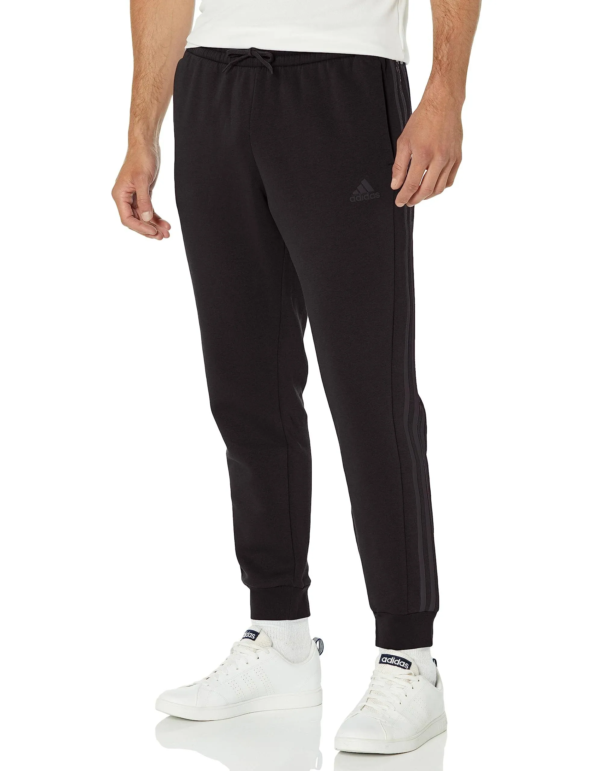 Adidas Men's Essentials Fleece 3-Stripes Tapered Cuff Pants, Black / XL