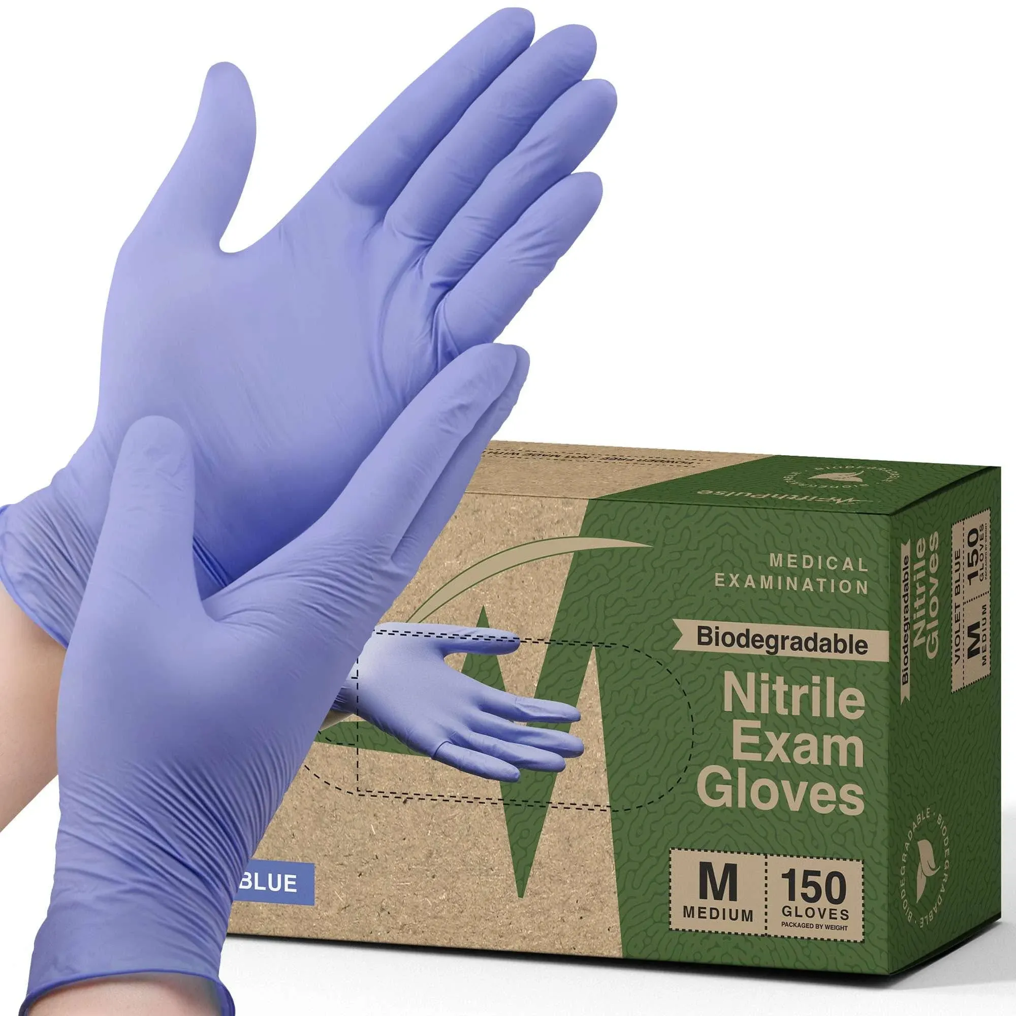 FifthPulse Biodegradable Powder Free Nitrile Exam Gloves, Latex Free, Medium, Violet Blue, 150 Glove | Quill