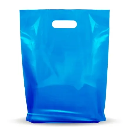 100 Pack 12&quot; x 15&quot; with 1.25 mil Thick Blue Merchandise Plastic Glossy Retail Bags | Die Cut Handles  | Color Blue | 100% Recyclable