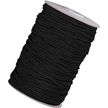 YAKRUNA 3mm Black Elastic String for Face Masks, 1/8 inch x 110 Yards Round Soft ...