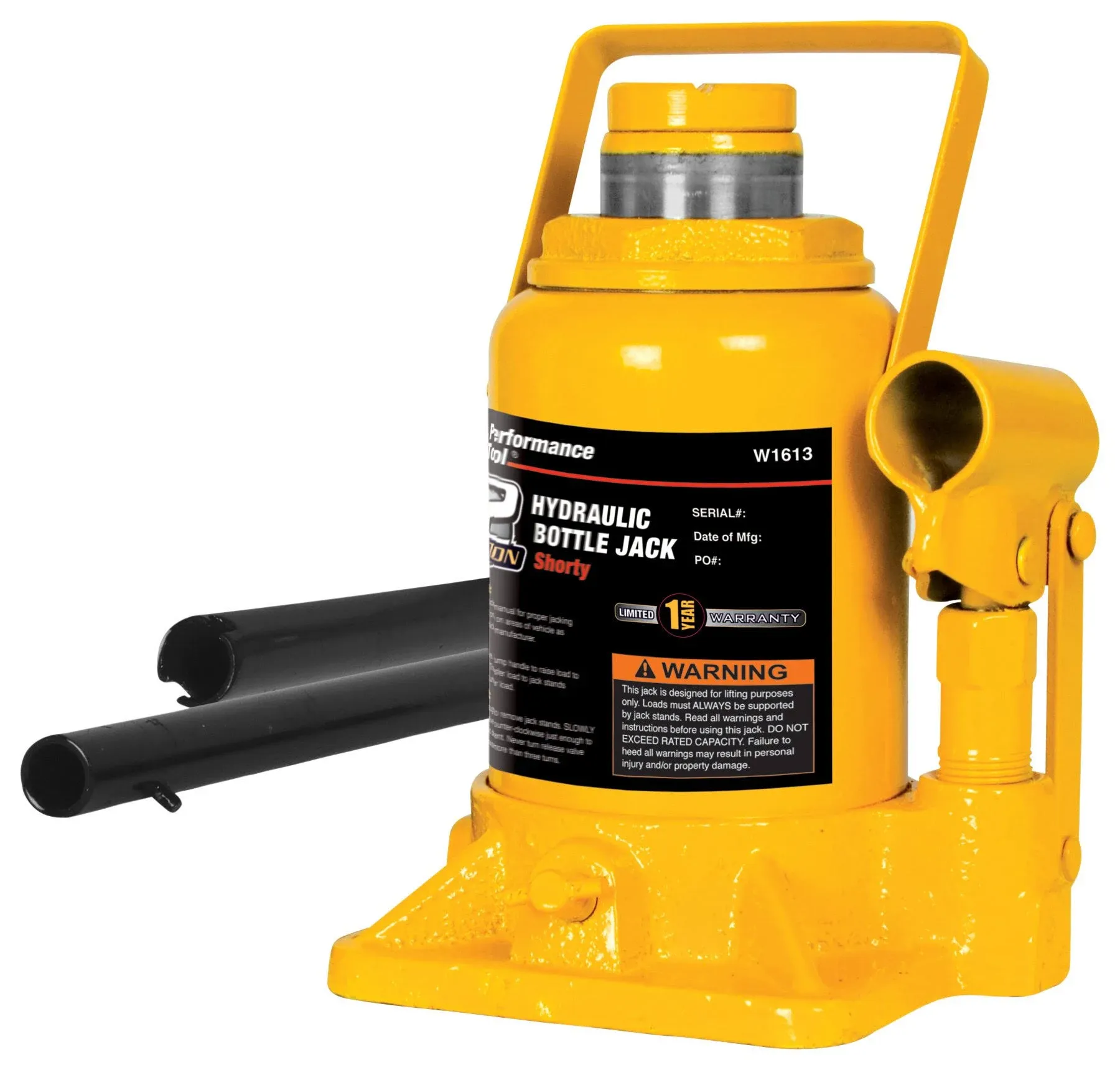 Performance Tool W1643 Heavy Duty Shorty Bottle Jack for Vehicle Maintenance, 12 Ton Capacity (24,000 lbs)