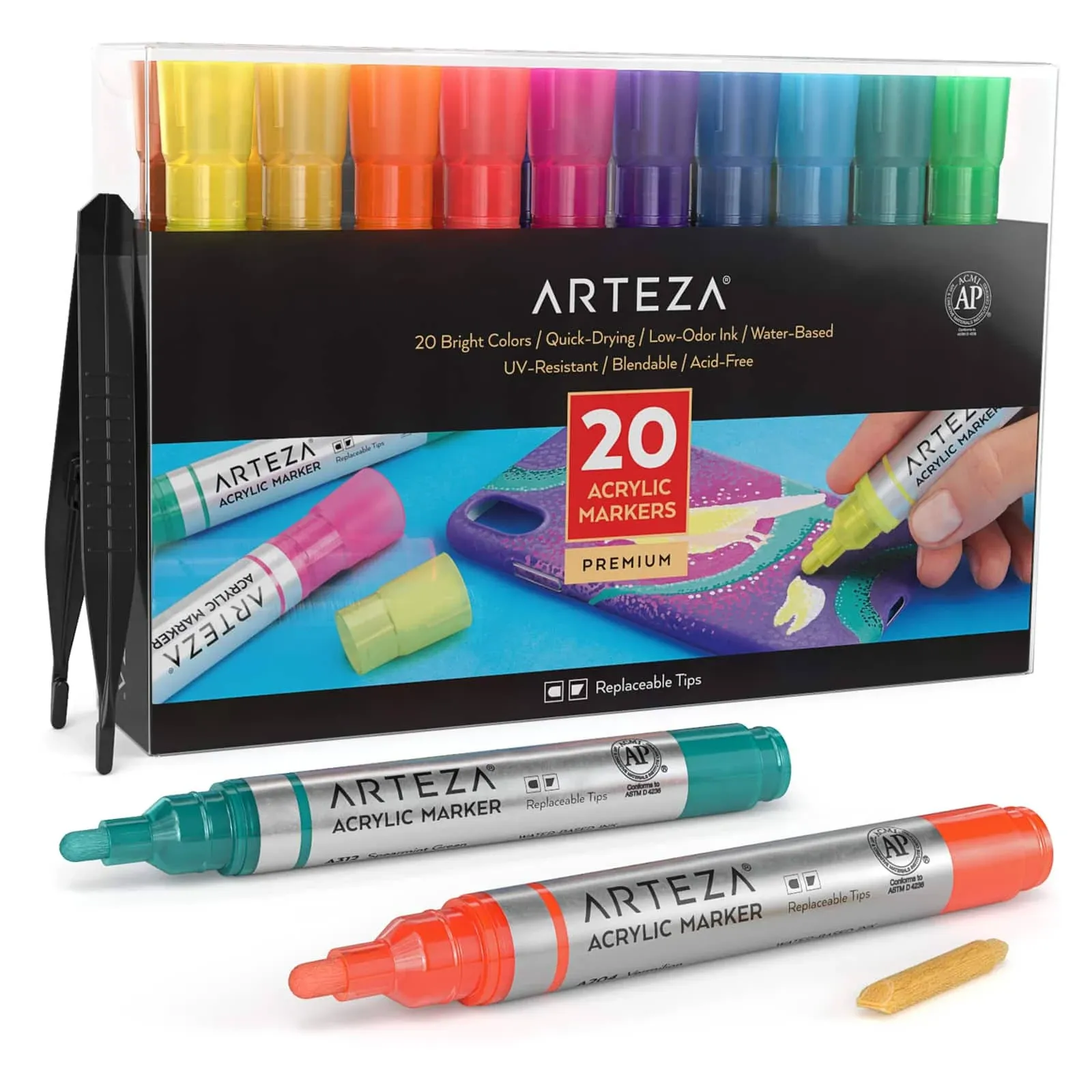 Acrylic Paint Markers, Set of 20 Acrylic Paint Pens in Assorted Colors, Art &amp; Cr