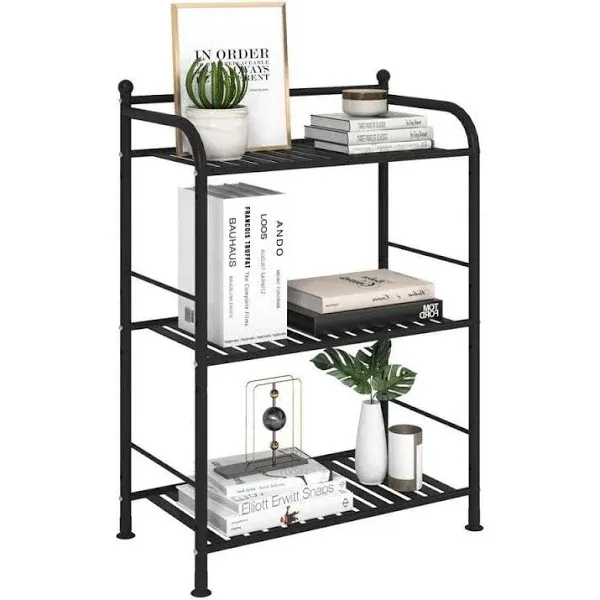 3 Tier Bathroom Storage Open Shelf Unit, Free-Standing Matte Metal Corner Rack Shelving for Kitchen, Living Room, Hallway (Matte Black, 3 Tier)