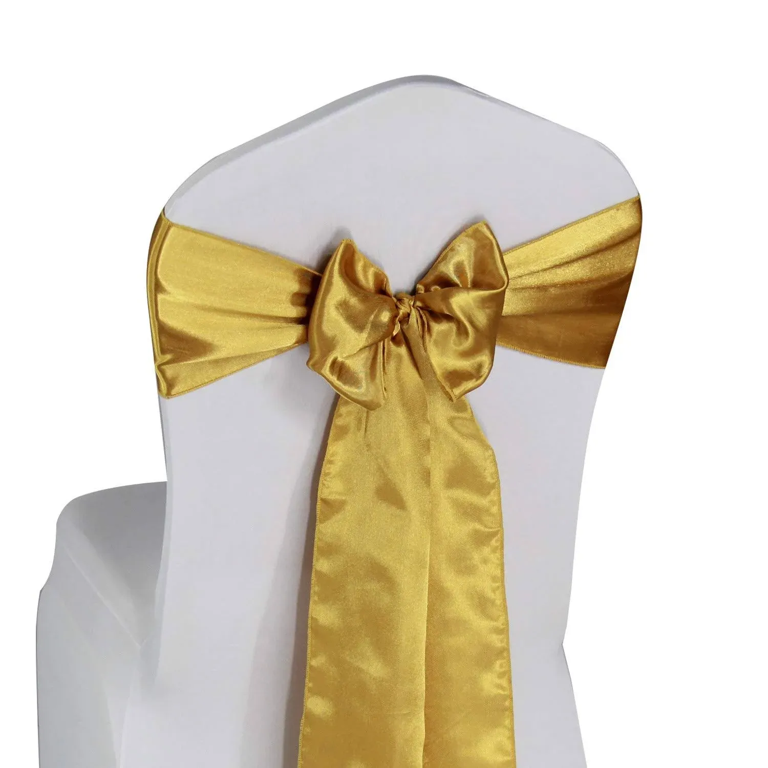 WELMATCH Gold Satin Chair Sashes Ties - 50 pcs Wedding Banquet Party Event Decoration Chair Bows (Gold, 50)