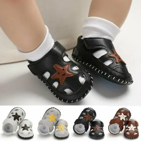 Newborn Baby Boys Soft Sole Leather Crib Shoes Anti-slip Sneaker Prewalker 0-18M