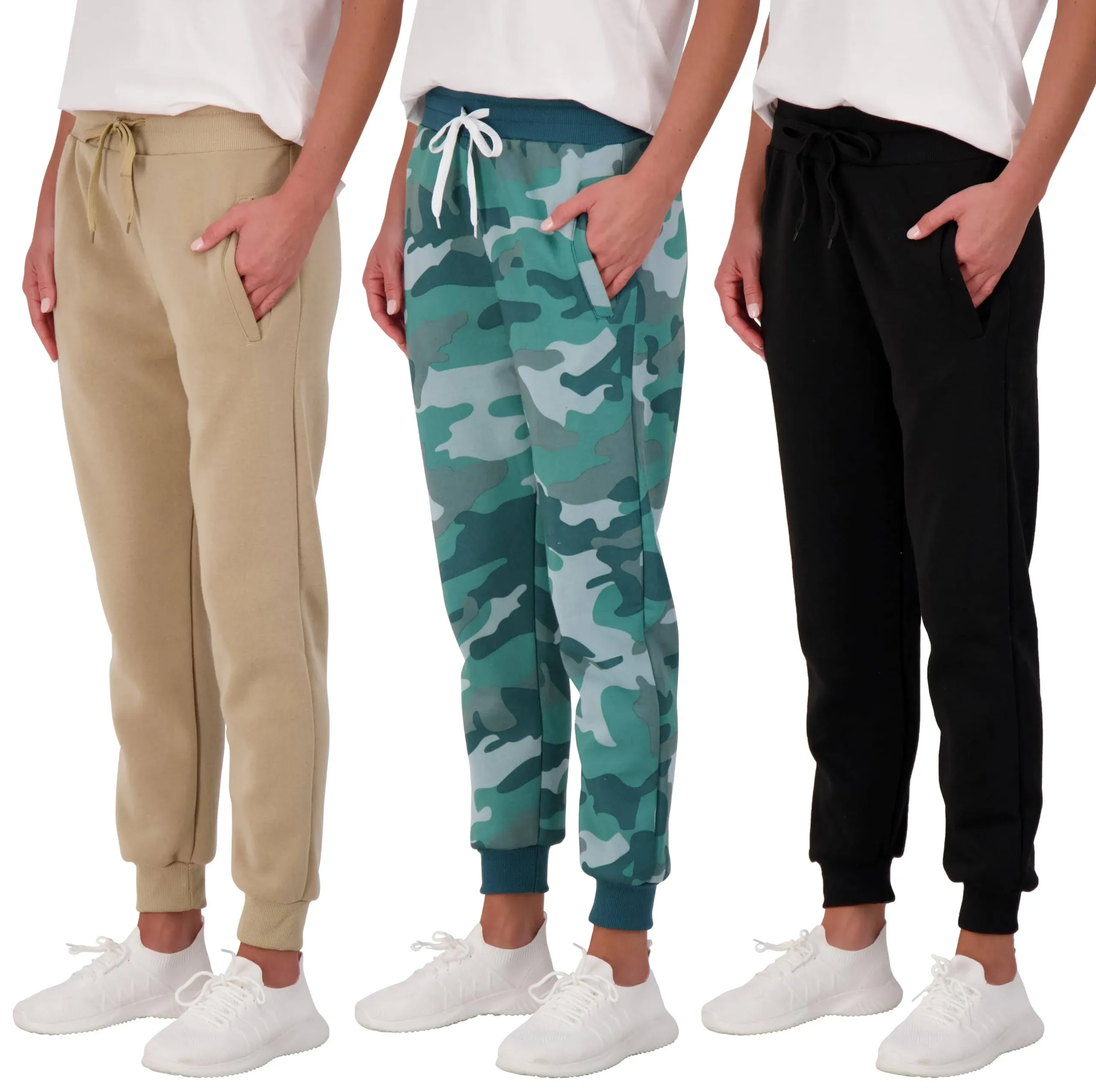 Real Essentials 3 Pack: Womenas Plus Size Just My Fleece Jogger Running Bottoms ...