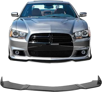 Ikon Motorsports Compatible with Fits 12-14 Dodge Charger SRT 3pcs Front Bumper Lip Body Protector Ikon Style PU Unpainted Black