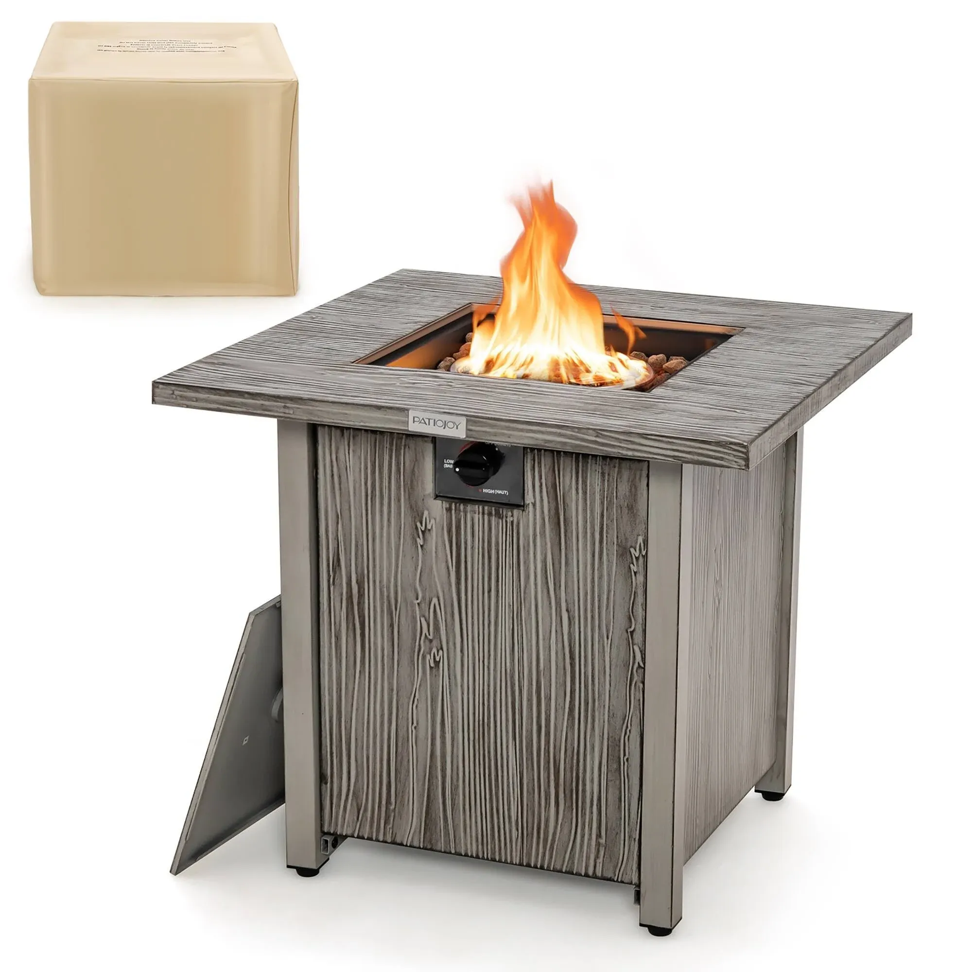 Costway 28'' Patio Square Fire Pit Table 40,000 BTU Propane Gas Table with Lid & Lava Rocks