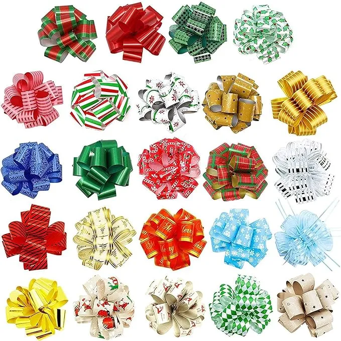 JOYIN 48 PCS Christmas Pull Bows with Ribbon 5” Wide for Gift Wrapping & Gift Tags, Boxing Day Decorations, Holiday Décor Present Wrapping