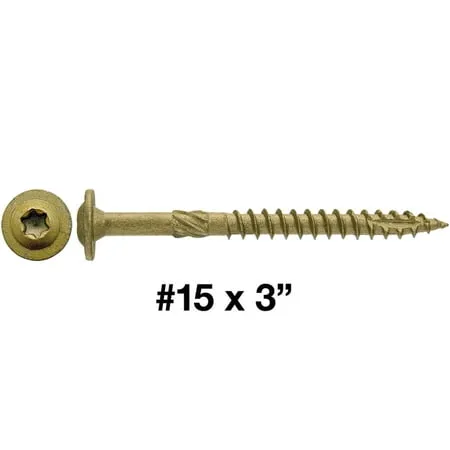 #15 x 3 Construction Lag Screw Exterior Coated Torx/Star Drive Heavy Duty Structural Lag Screw Far Superior to Common Lag Screws - Modified Truss Washer Head - FULL BOX - 500 Screw Count