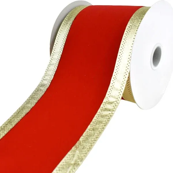 AIMUDI Red Velvet Ribbon for Christmas Tree 2.5 Inch Red Christmas Ribbon Wired Red Ribbon with Gold Trim Red Wired Ribbon for Wreaths Christmas Wired Ribbon Thick Velvet Ribbon for Crafts - 25 Yards