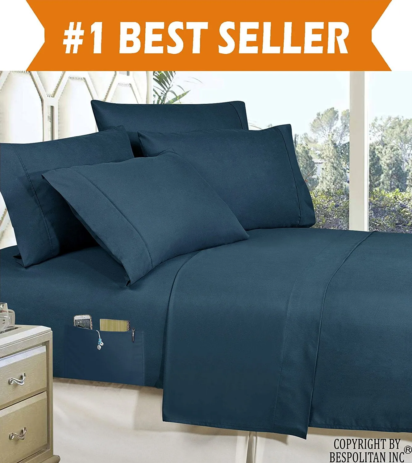 Elegant Comfort 4-Piece Smart Sheet Set! Soft 1500 Series Wrinkle and Fade Resistant with Side Storage Pockets on Fitted Sheet