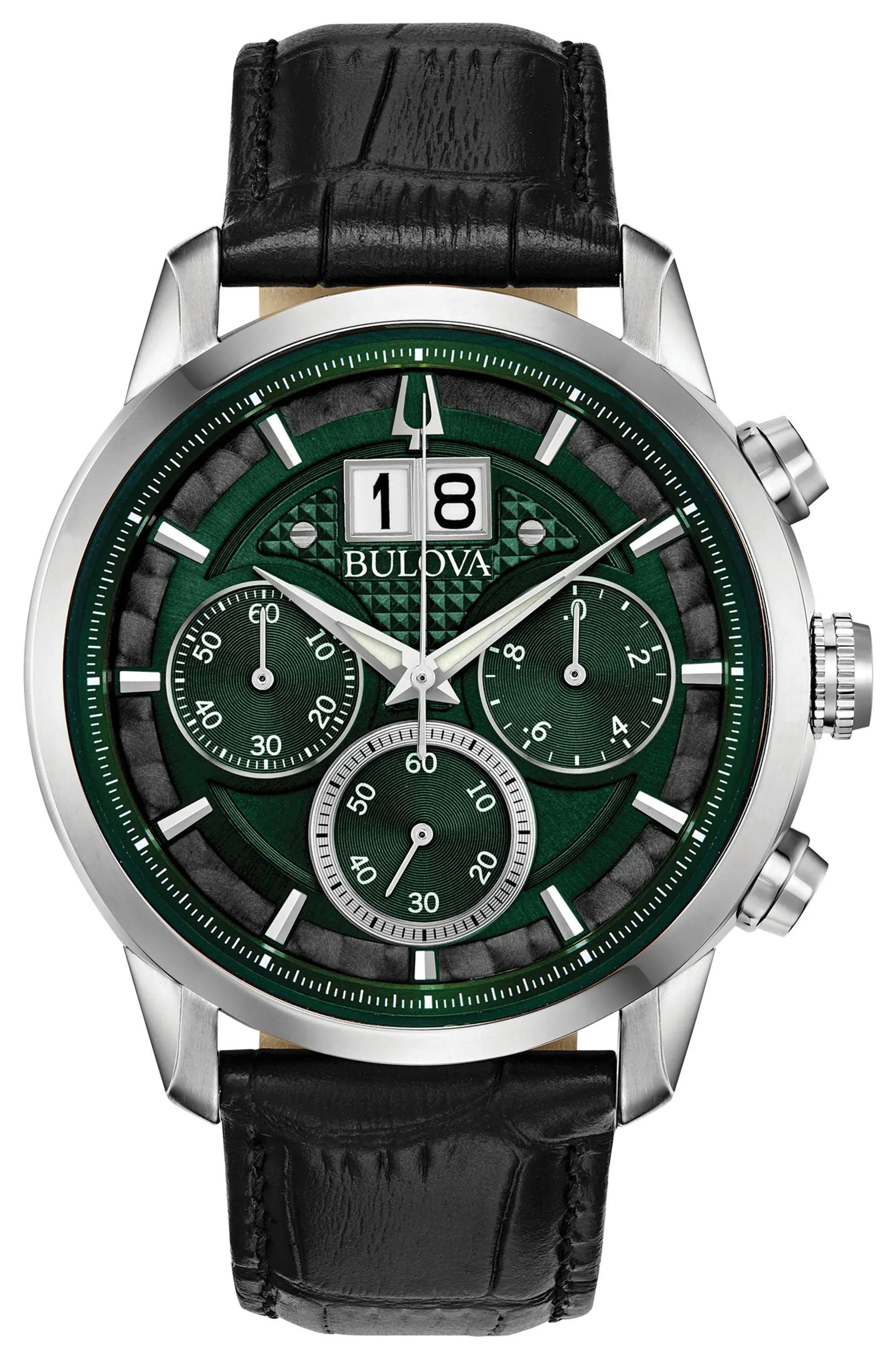 Relógio masculino Bulova Sutton mostrador verde pulseira preta cronógrafo 96B310-