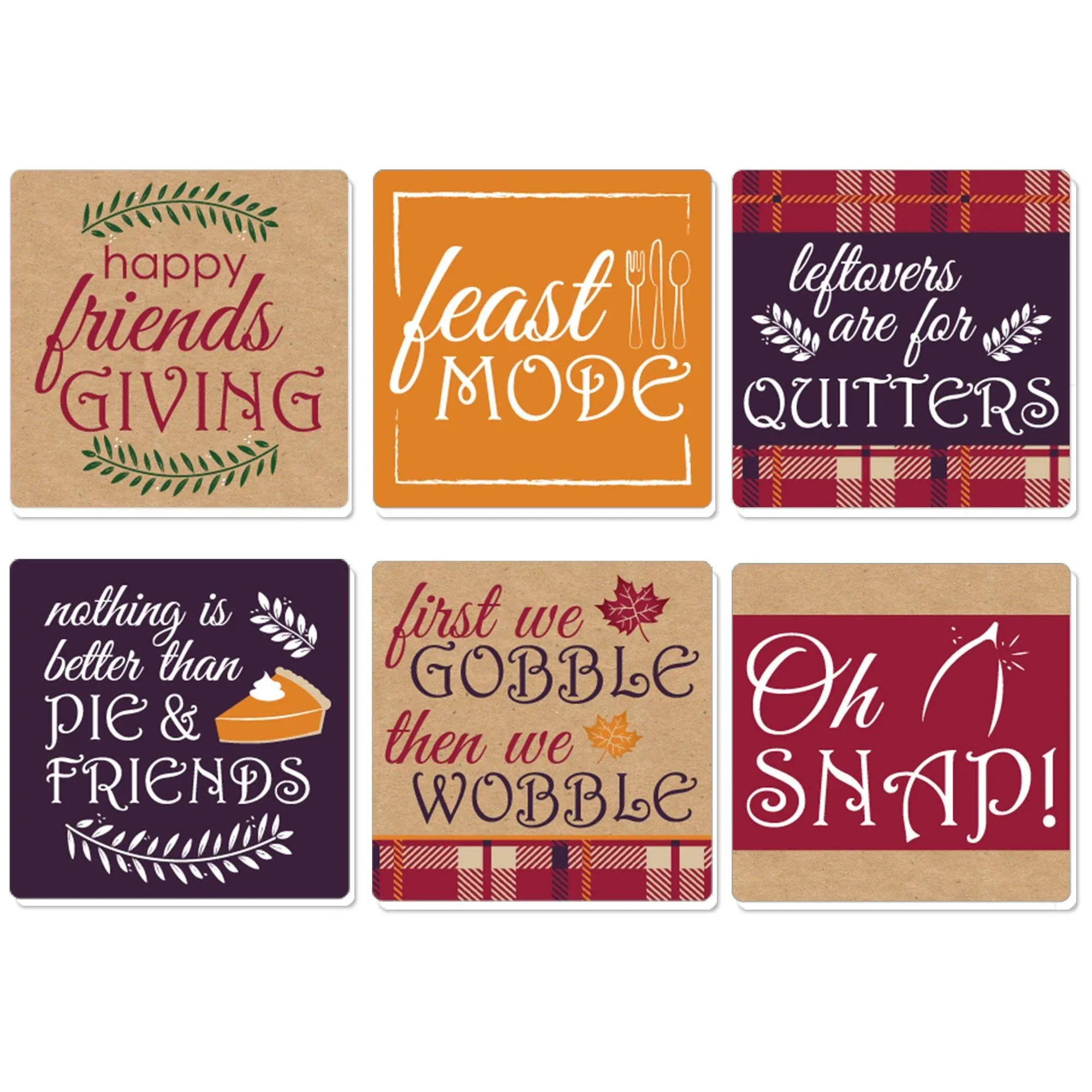 Big Dot of Happiness Friends Thanksgiving Feast - Funny Friendsgiving Party Decorations - Drink Coasters - Set of 6