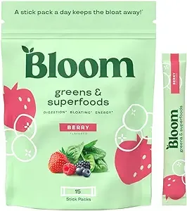 Bloom Nutrition Green Superfood Stick Packs | Super Greens Powder Juice & Smoothie Mix | Complete Whole Foods Organic Spirulina and Chlorella Probiot