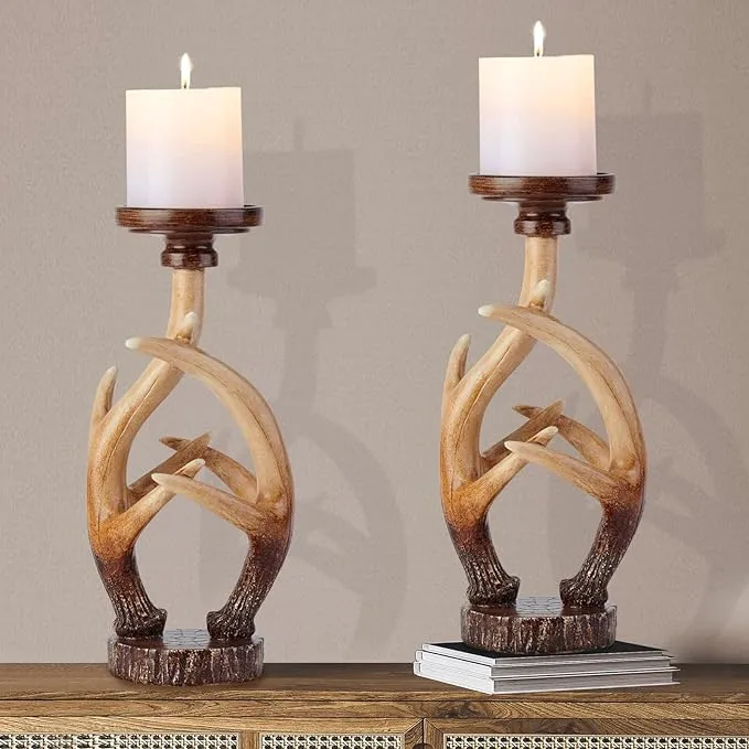 Rutic Farmhouse Antlers Candle Holder Set Of 2 Decor For Living Room Bedroom Hou