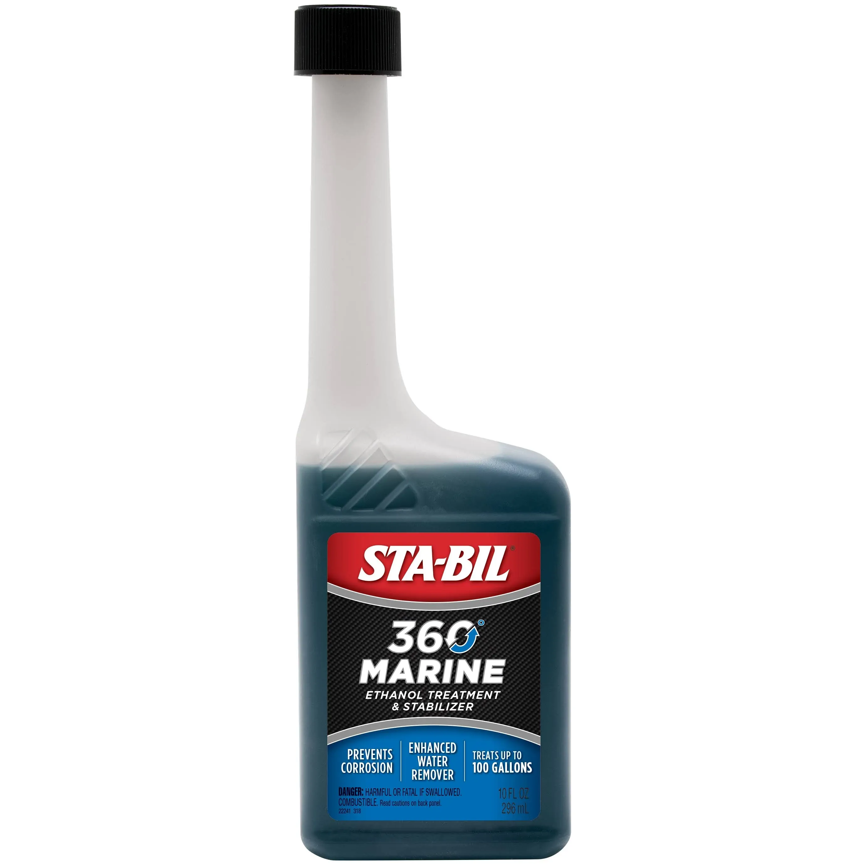 STA-BIL 360 Marine Ethanol Treatment & Fuel Stabilizer - Full Fuel System Cleaner - Fuel Injector Cleaner - Removes Water- Protects Fuel System - Treats 100 Gallons - 10 Fl. Oz. (22241)