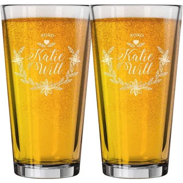 Personalized Couples 16 oz Pint Beer Glasses Gift Set of 2