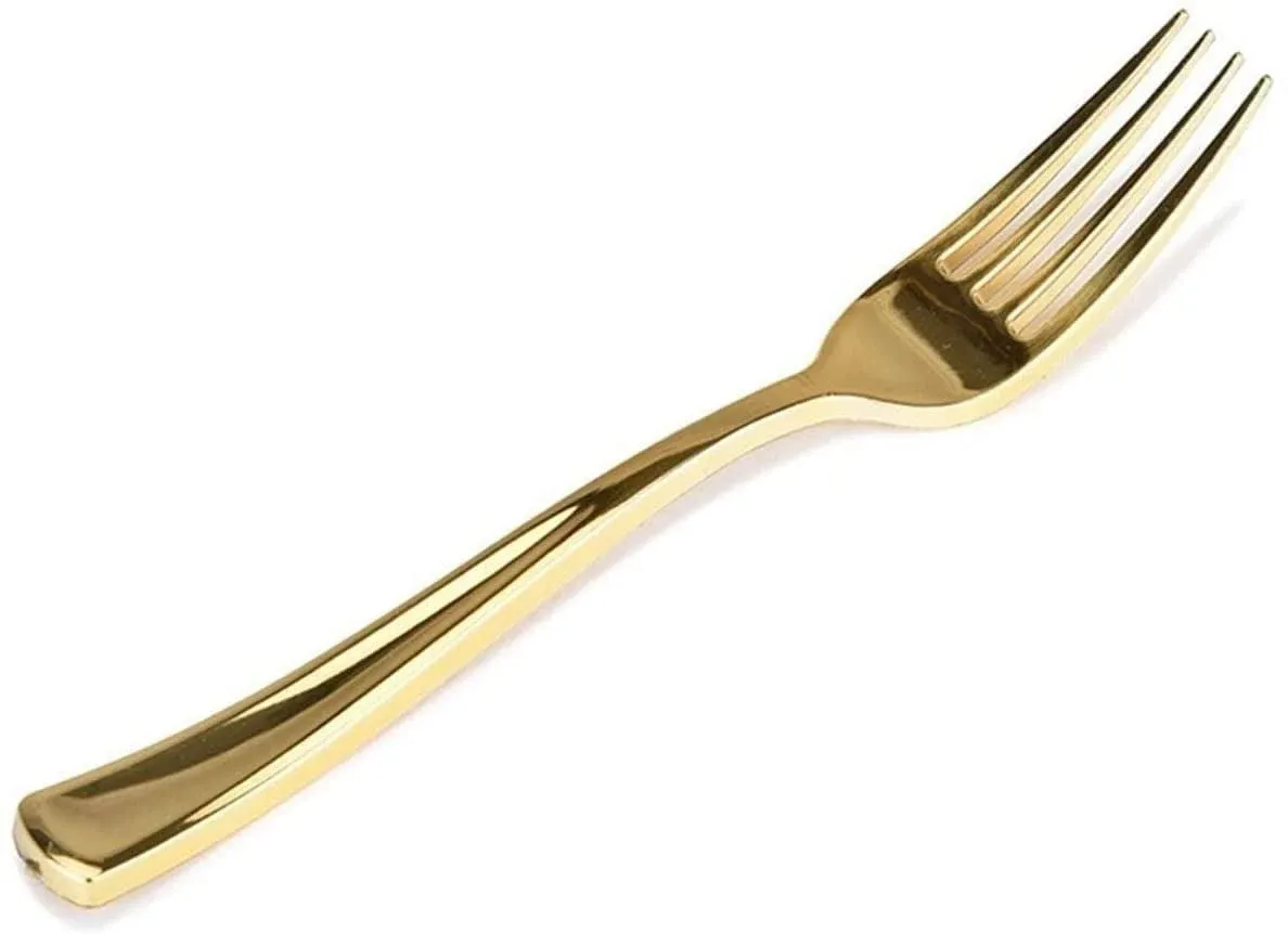 Stock Your Home 125 Disposable Heavy Duty Plastic Forks, Fancy Gold 