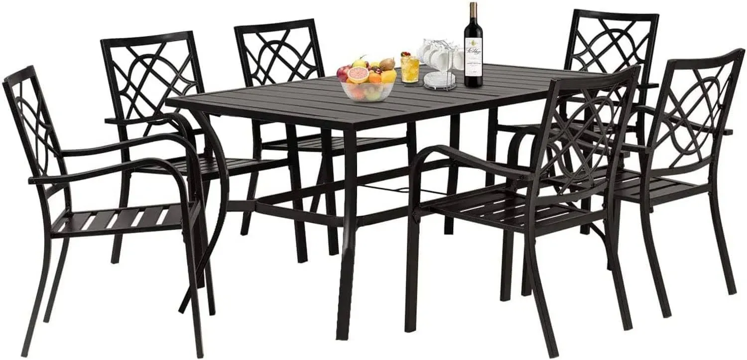 Solaura 7-Piece Outdoor Patio Dining Set, 6 Person Garden Dining Set Furniture ...