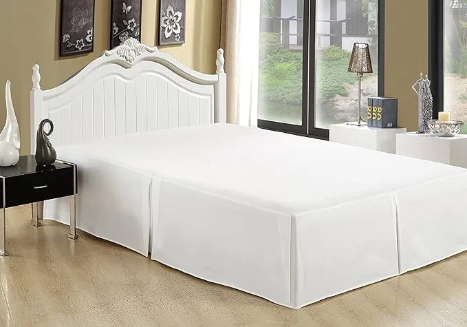 Marina Decoration Ultra Soft Silky Hotel Quality All Season Deep Pocket Dust Ruffle 16 Inch Drop Solid Tailored Rayon from Bamboo Bed Skirt, White Color Queen Size