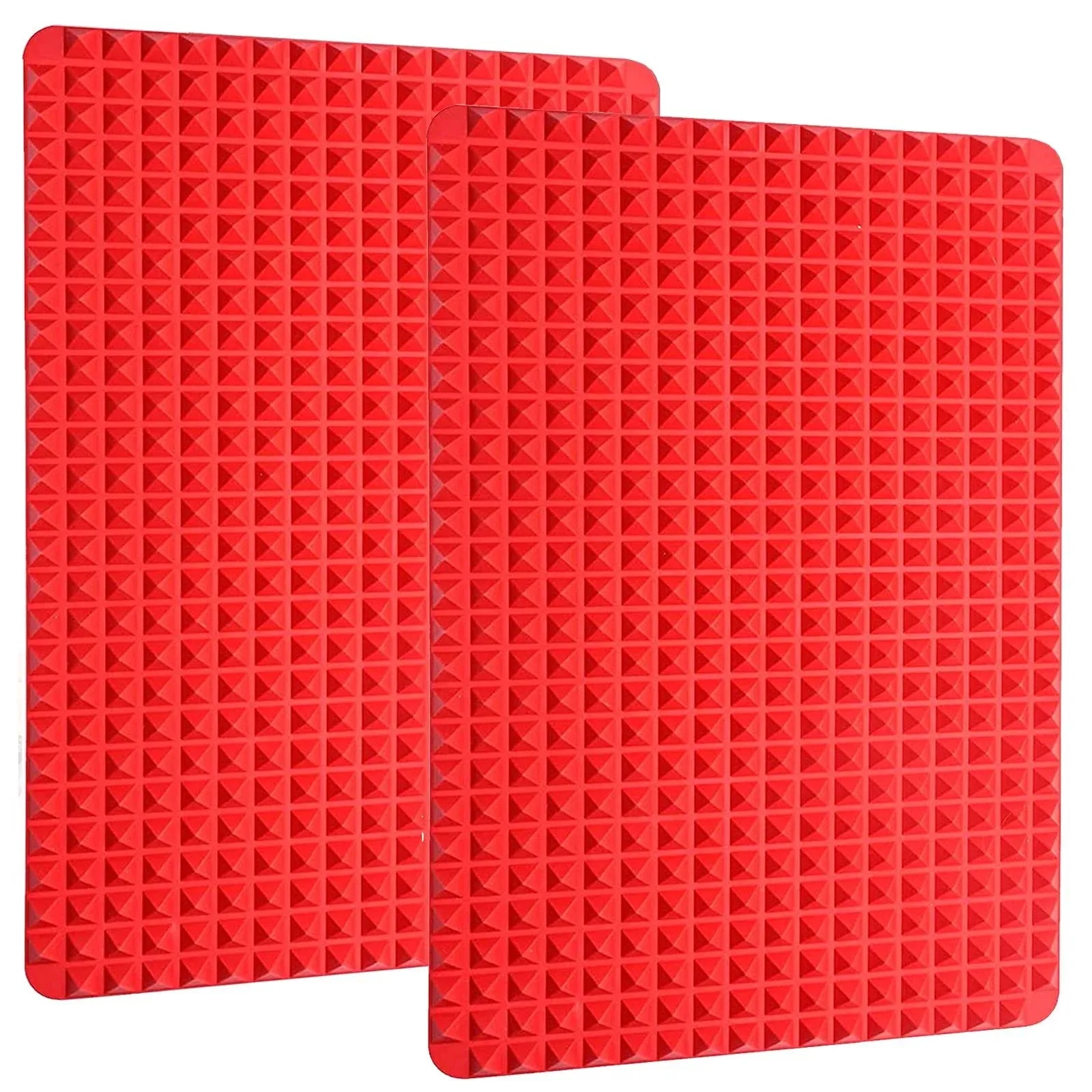 Silicone Baking Mat Cooking Pan 16"X11" 2 Pack Large Non-Stick Healthy Fat Reducing Sheet for Oven Grilling BBQ (2 Pack-Red Large)