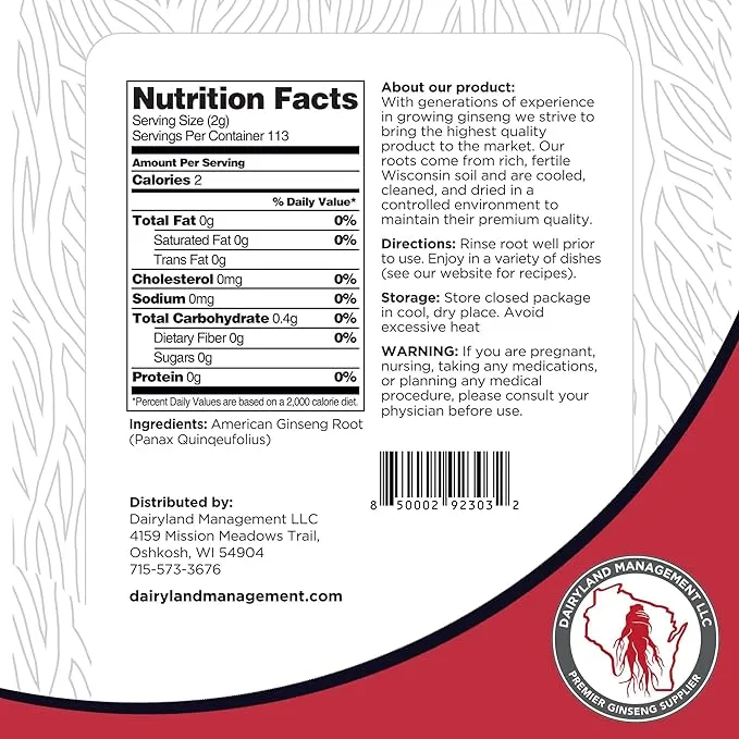 Dairyland Management LLC Ginseng Roots 西洋参 - 16 oz Pack of Wisconsin Ginseng Root - Authentic American Ginseng - Non-GMO, Gluten Free Whole Ginseng - Use This Herbal Supplement in Soup, Tea, CongeeDairyland Management LLC Ginseng Roots 西洋参 - 16 oz Pack o