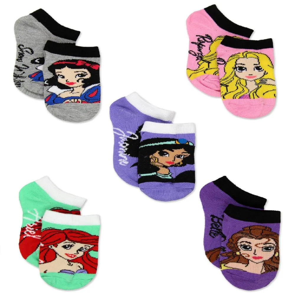 Disney Princess Toddler Girls 5 pack No Show Sock Set (Shoe: 7-10 (Sock: 4-6), Princess Names 5 pk)