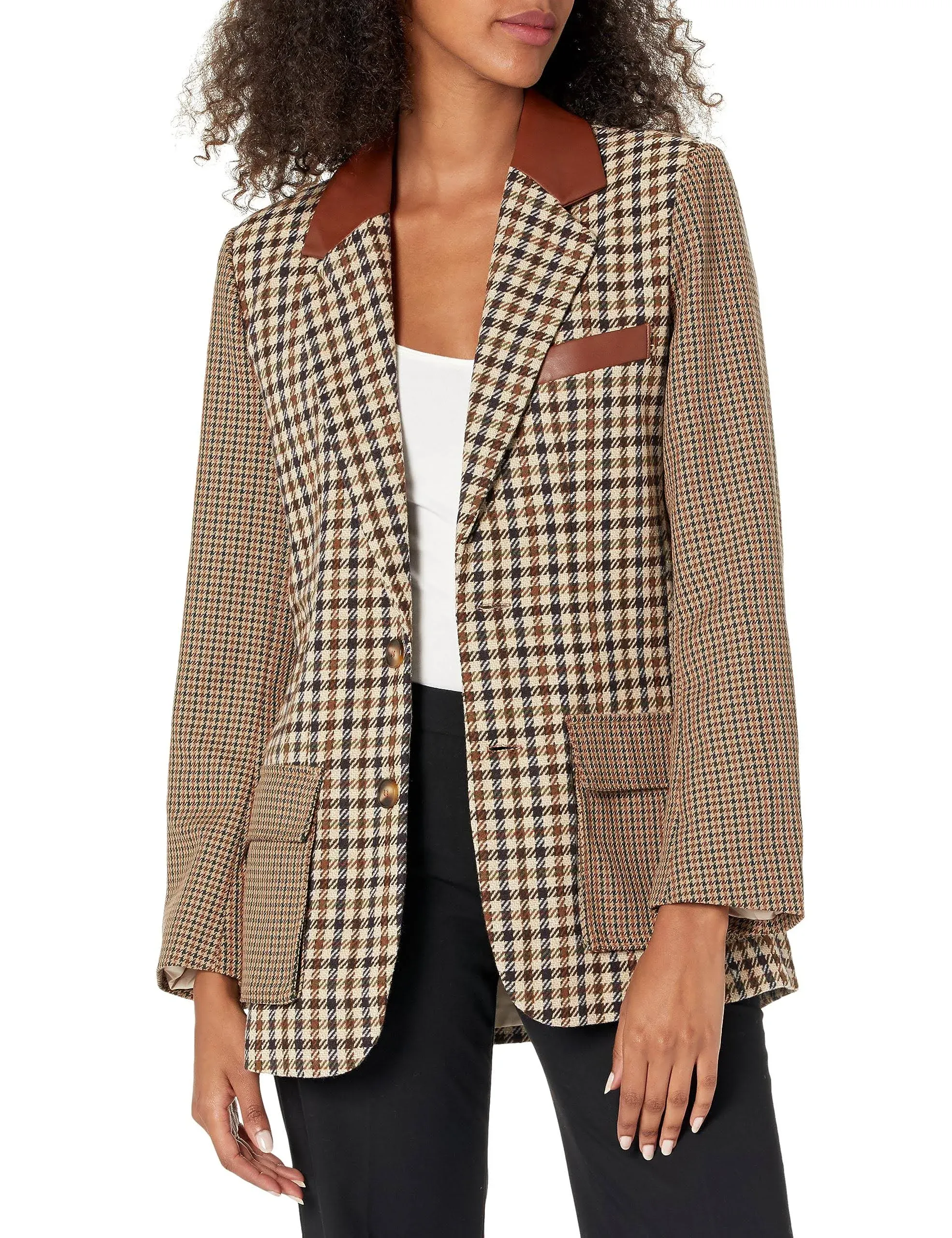 Steve Madden Carolina Houndstooth Blazer - Brown Large, Women's