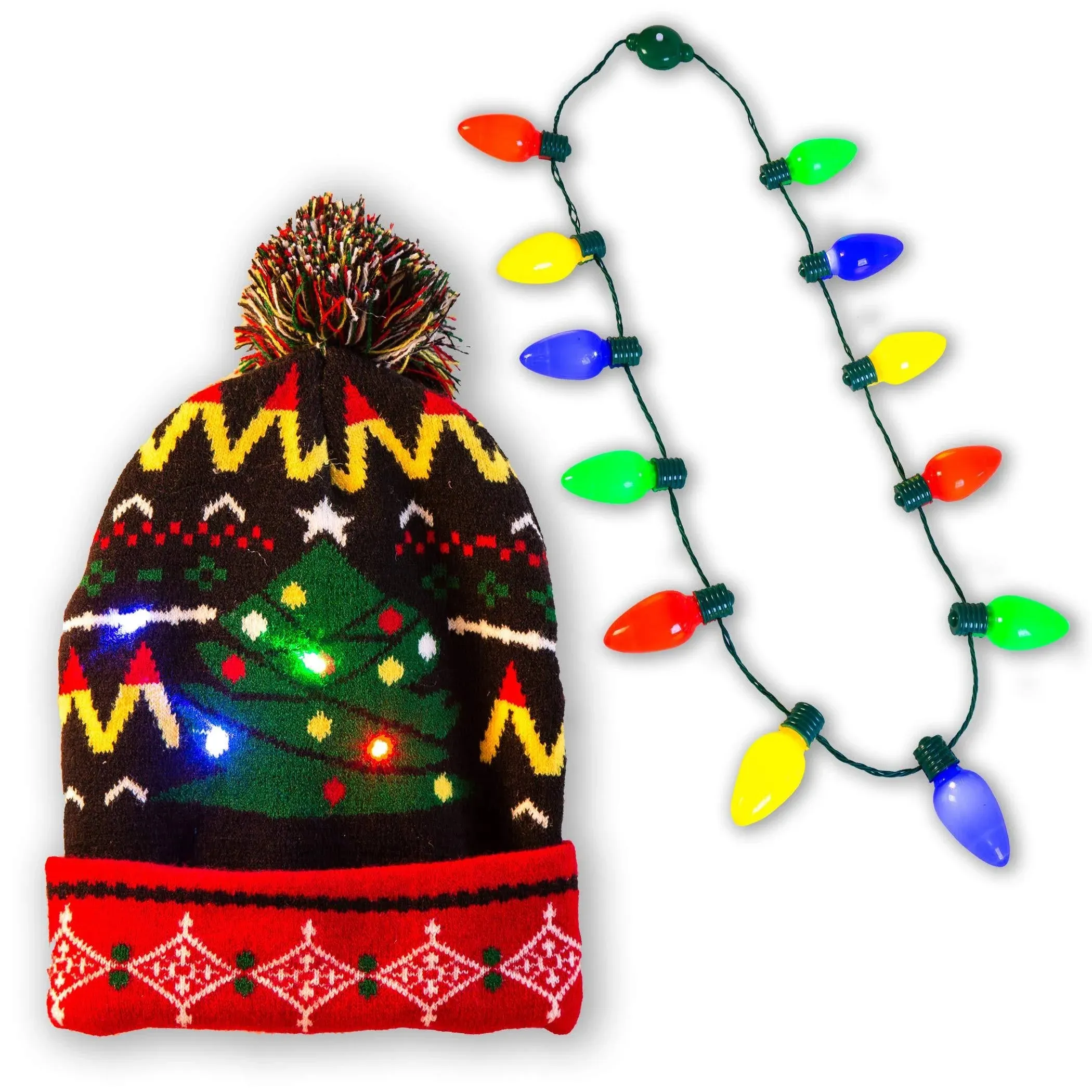 Christmas Holiday LED Light-up Bulb Necklace (12 Bulbs) with LED Light-up